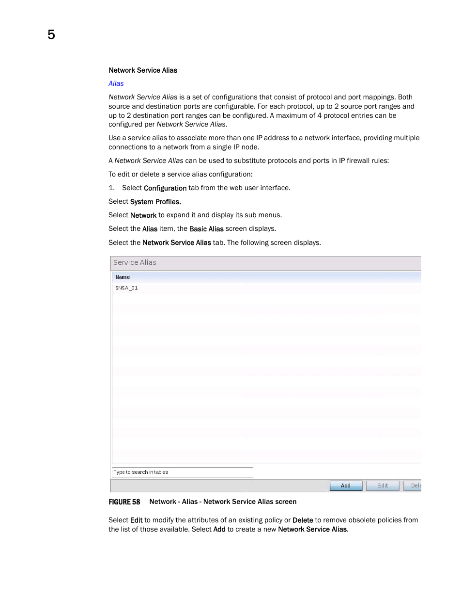 Network service alias | Brocade Mobility Access Point System Reference Guide (Supporting software release 5.5.0.0 and later) User Manual | Page 164 / 854