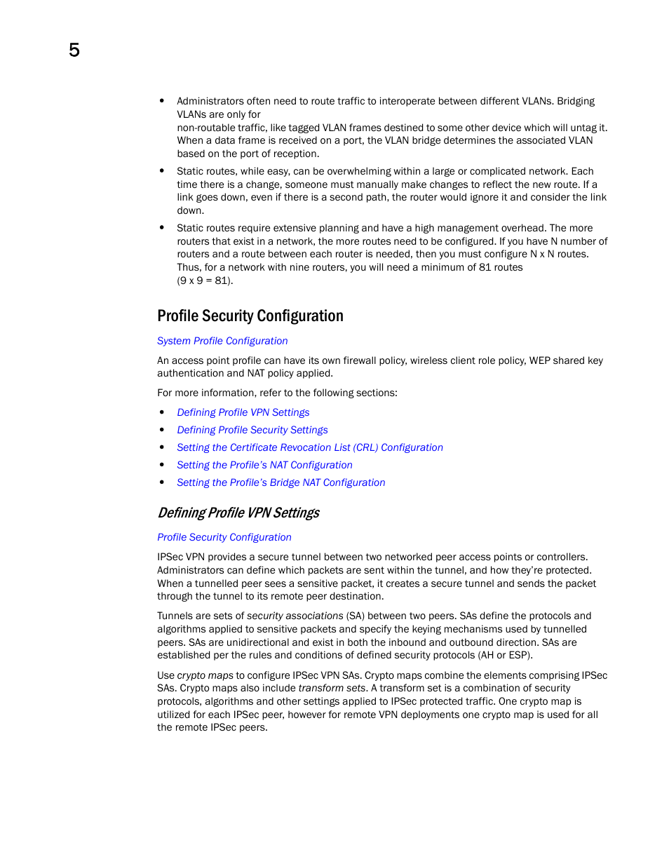 Profile security configuration, Defining profile vpn settings | Brocade Mobility Access Point System Reference Guide (Supporting software release 5.5.0.0 and later) User Manual | Page 166 / 854