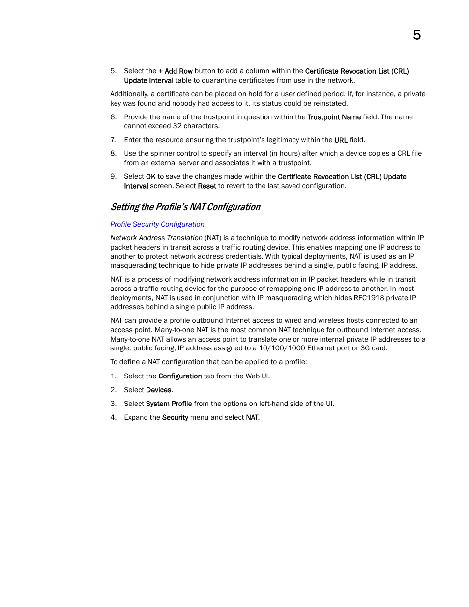 Setting the profile’s nat configuration | Brocade Mobility Access Point System Reference Guide (Supporting software release 5.5.0.0 and later) User Manual | Page 185 / 854