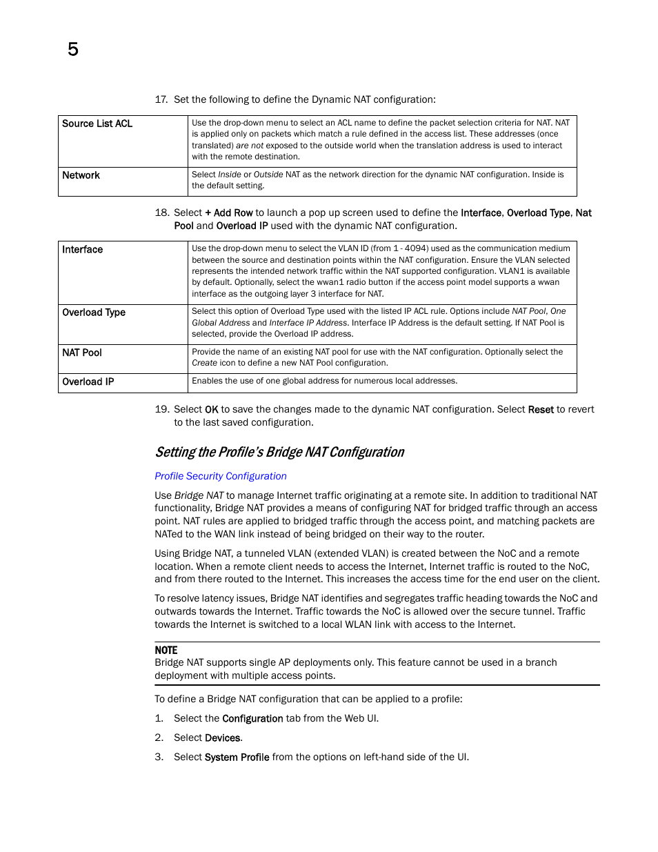 Setting the profile’s bridge nat configuration | Brocade Mobility Access Point System Reference Guide (Supporting software release 5.5.0.0 and later) User Manual | Page 194 / 854