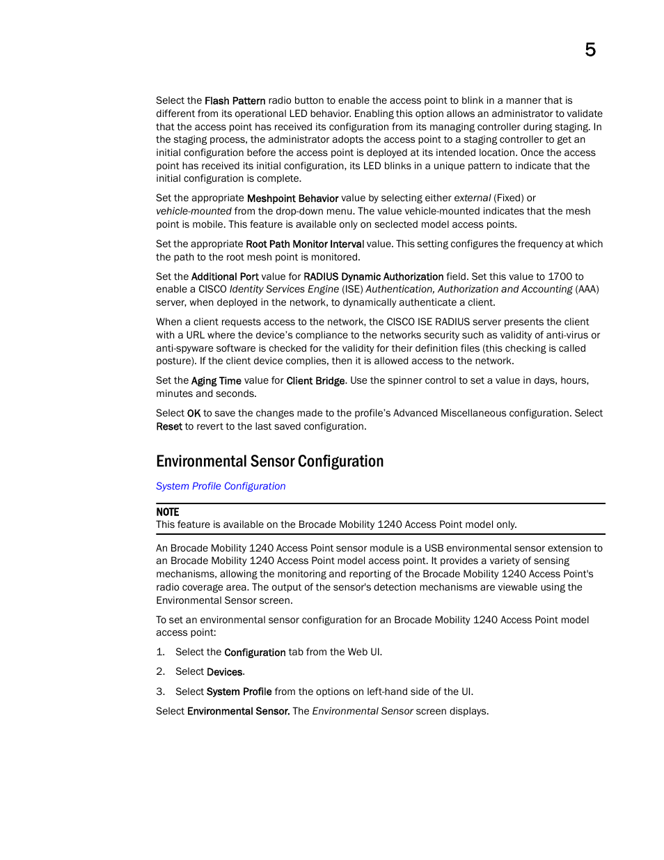 Environmental sensor configuration | Brocade Mobility Access Point System Reference Guide (Supporting software release 5.5.0.0 and later) User Manual | Page 231 / 854