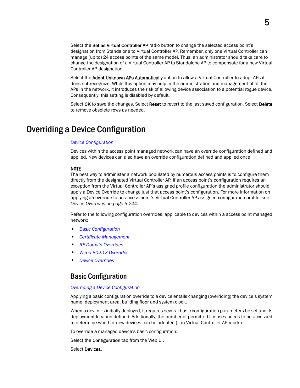 Overriding a device configuration, Basic configuration | Brocade Mobility Access Point System Reference Guide (Supporting software release 5.5.0.0 and later) User Manual | Page 235 / 854