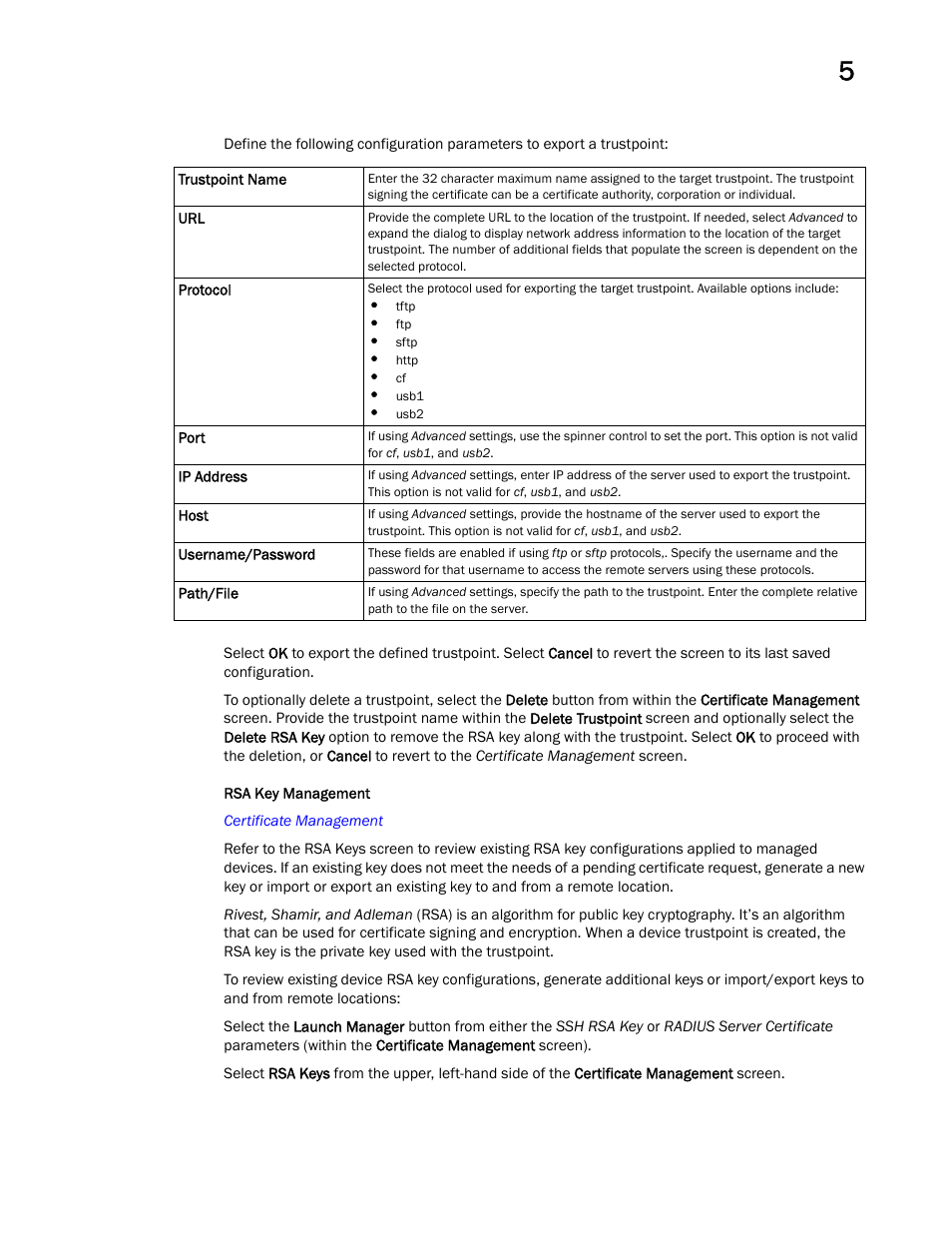 Rsa key management | Brocade Mobility Access Point System Reference Guide (Supporting software release 5.5.0.0 and later) User Manual | Page 243 / 854