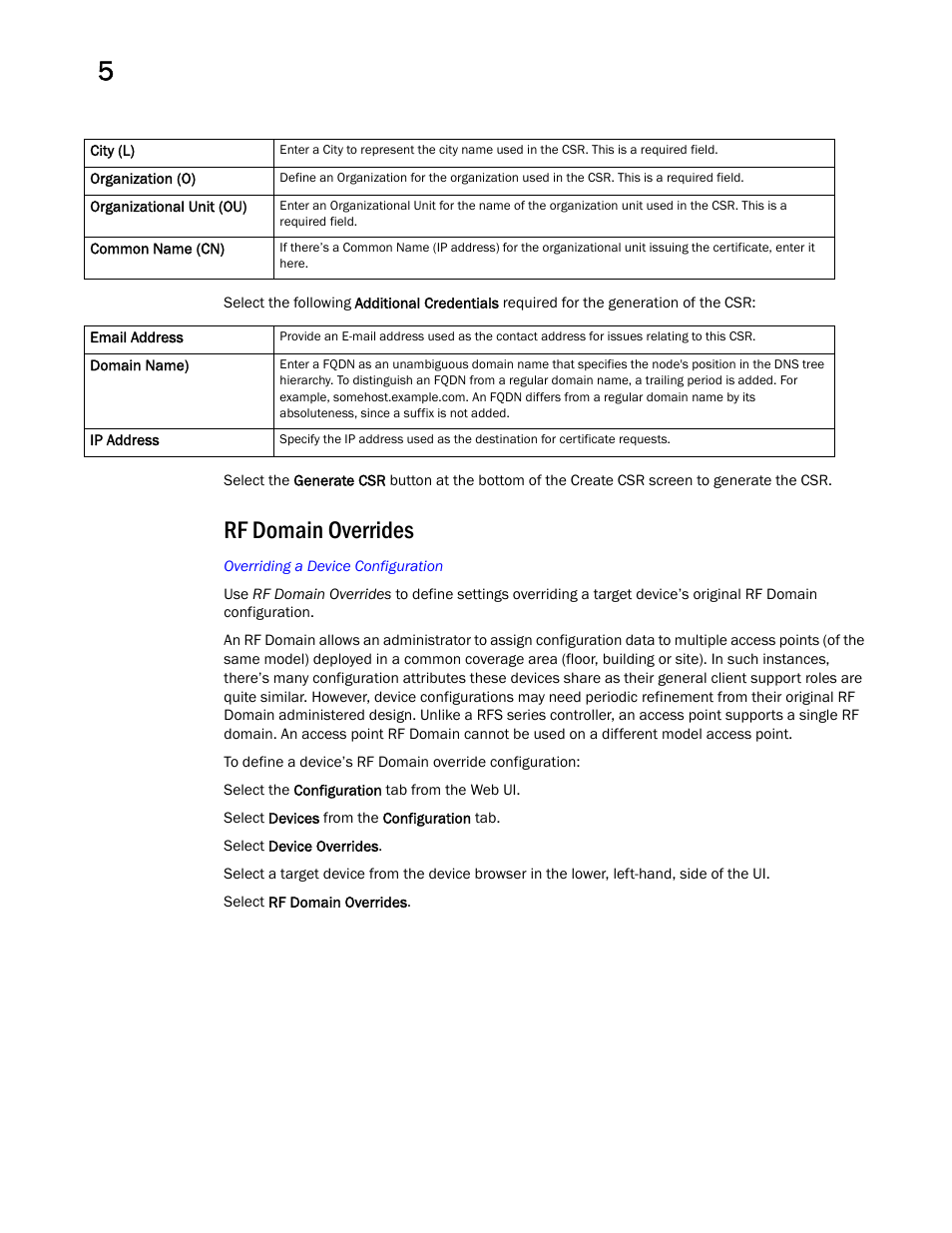 Rf domain overrides | Brocade Mobility Access Point System Reference Guide (Supporting software release 5.5.0.0 and later) User Manual | Page 252 / 854