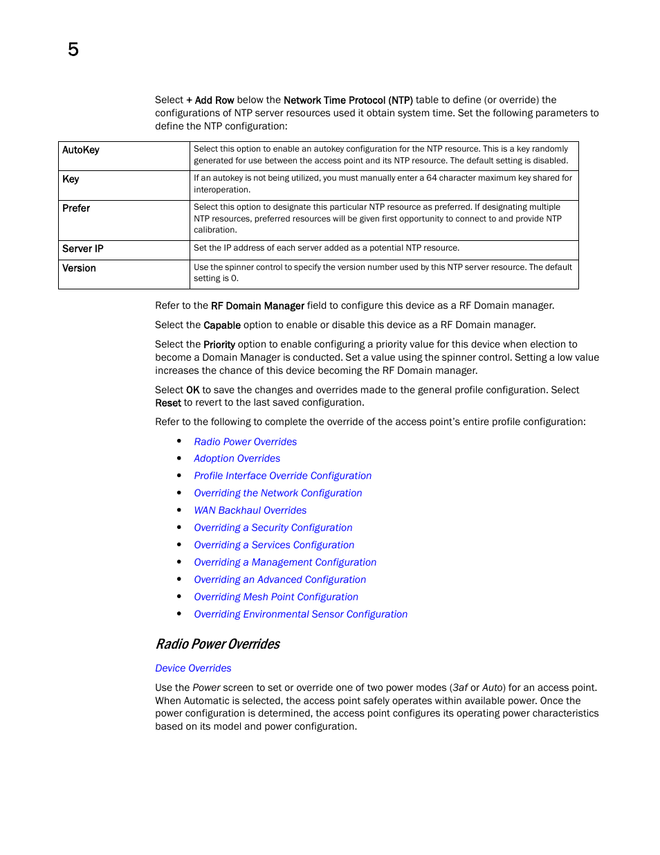 Radio power overrides | Brocade Mobility Access Point System Reference Guide (Supporting software release 5.5.0.0 and later) User Manual | Page 256 / 854