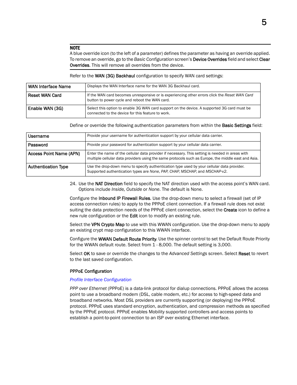 Pppoe configuration | Brocade Mobility Access Point System Reference Guide (Supporting software release 5.5.0.0 and later) User Manual | Page 293 / 854