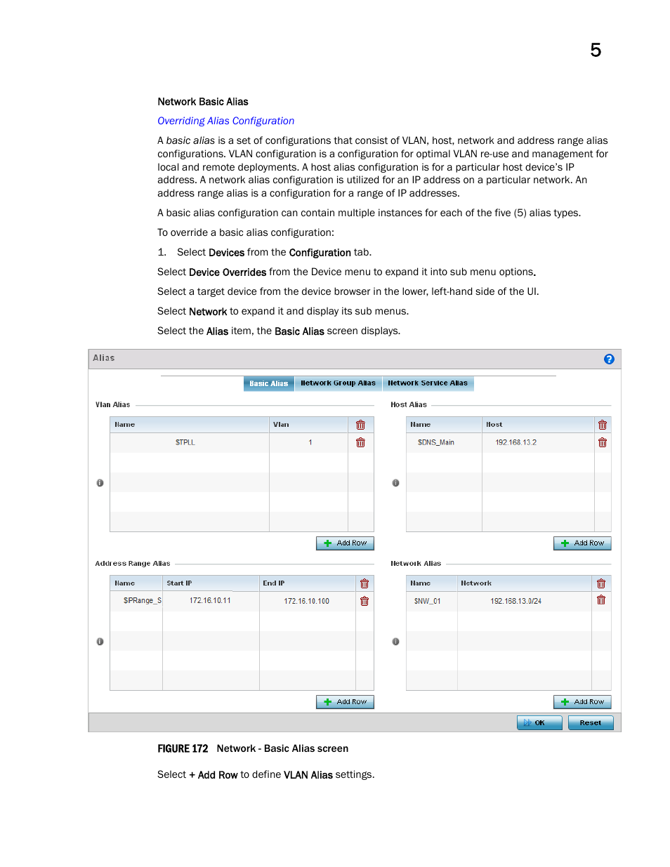 Network basic alias | Brocade Mobility Access Point System Reference Guide (Supporting software release 5.5.0.0 and later) User Manual | Page 337 / 854