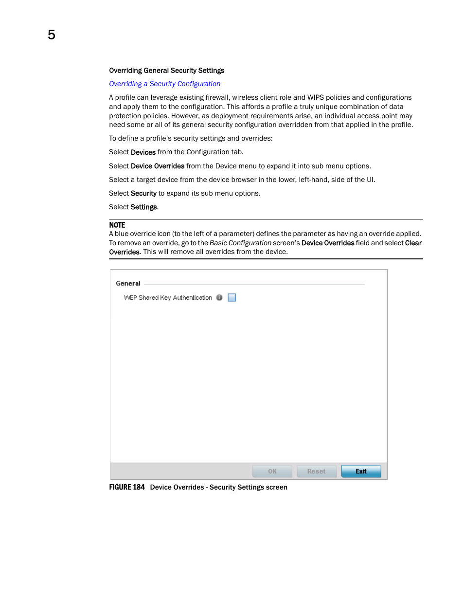 Overriding general security settings | Brocade Mobility Access Point System Reference Guide (Supporting software release 5.5.0.0 and later) User Manual | Page 352 / 854