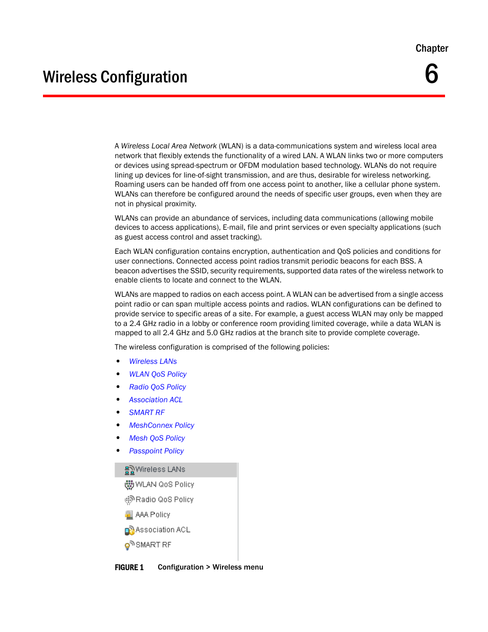 Wireless configuration, Chapter 6 | Brocade Mobility Access Point System Reference Guide (Supporting software release 5.5.0.0 and later) User Manual | Page 403 / 854