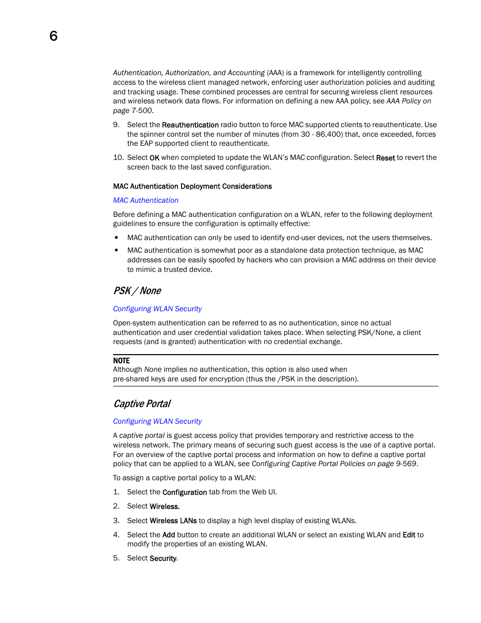 Psk / none, Captive portal | Brocade Mobility Access Point System Reference Guide (Supporting software release 5.5.0.0 and later) User Manual | Page 412 / 854