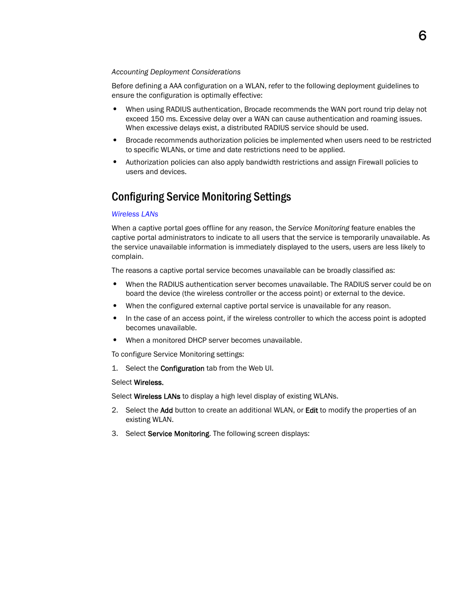 Configuring service monitoring settings | Brocade Mobility Access Point System Reference Guide (Supporting software release 5.5.0.0 and later) User Manual | Page 437 / 854