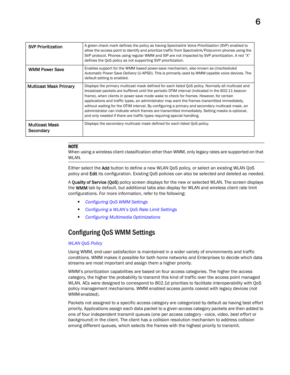 Configuring qos wmm settings | Brocade Mobility Access Point System Reference Guide (Supporting software release 5.5.0.0 and later) User Manual | Page 449 / 854