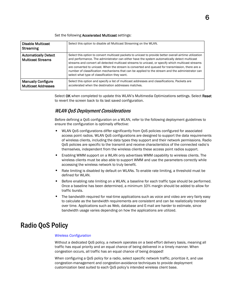 Radio qos policy, Wlan qos deployment considerations | Brocade Mobility Access Point System Reference Guide (Supporting software release 5.5.0.0 and later) User Manual | Page 461 / 854