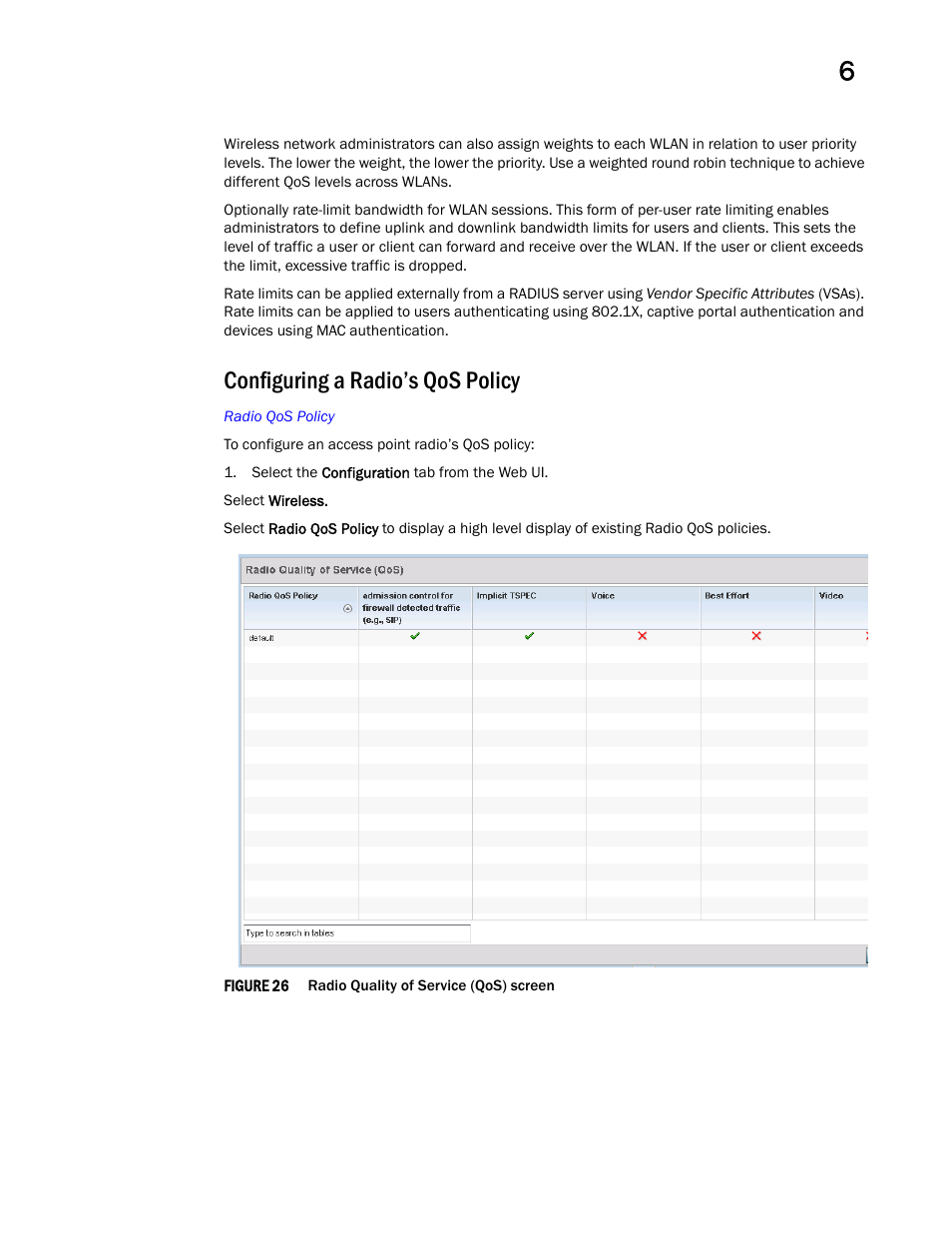 Configuring a radio’s qos policy | Brocade Mobility Access Point System Reference Guide (Supporting software release 5.5.0.0 and later) User Manual | Page 463 / 854