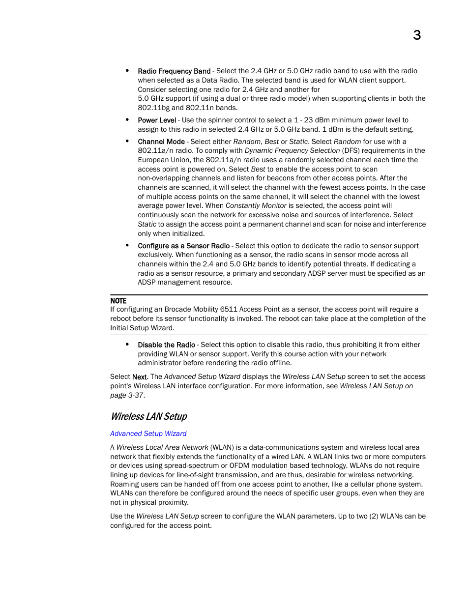 Wireless lan setup | Brocade Mobility Access Point System Reference Guide (Supporting software release 5.5.0.0 and later) User Manual | Page 47 / 854