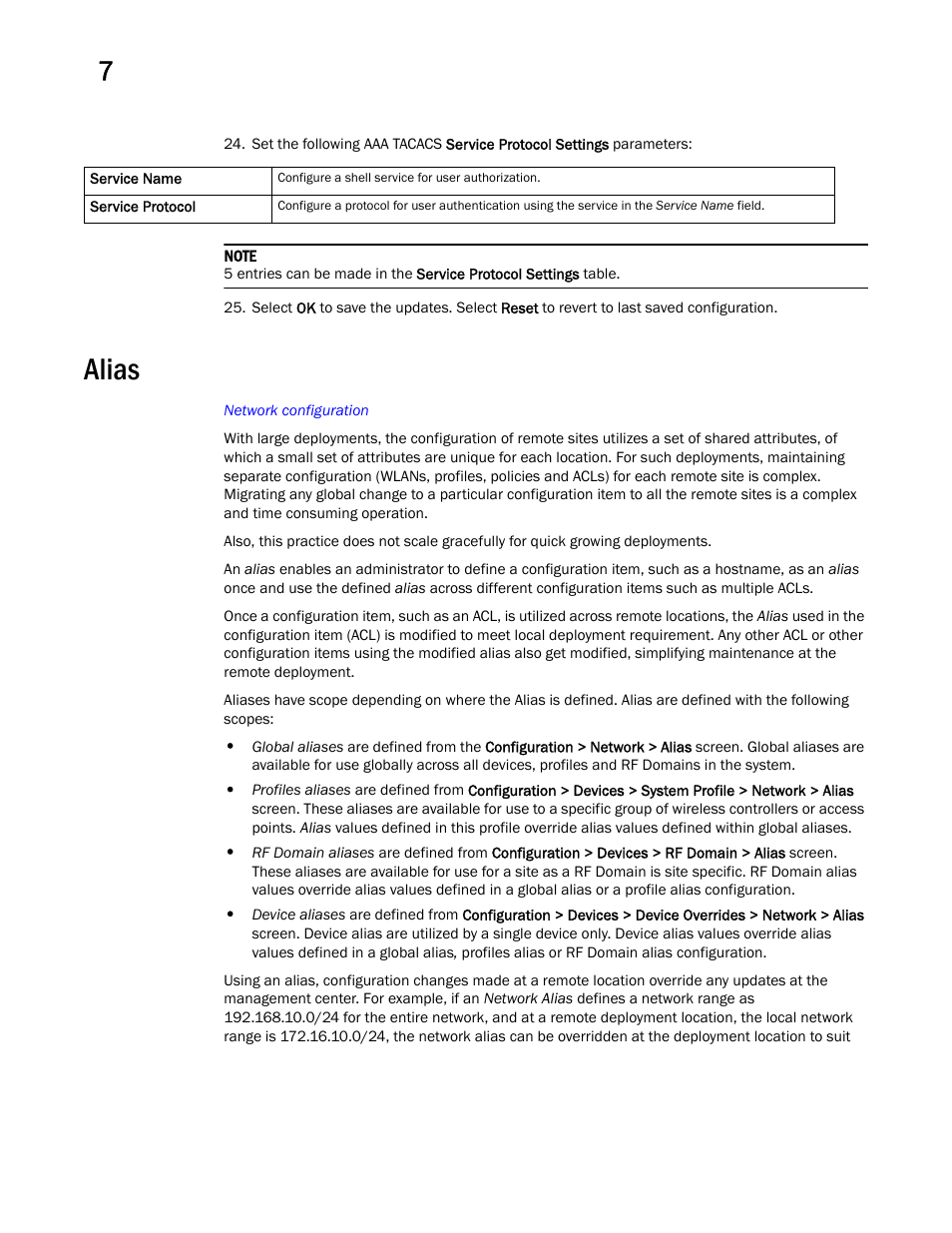 Alias | Brocade Mobility Access Point System Reference Guide (Supporting software release 5.5.0.0 and later) User Manual | Page 530 / 854