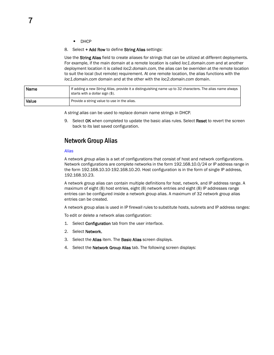 Network group alias | Brocade Mobility Access Point System Reference Guide (Supporting software release 5.5.0.0 and later) User Manual | Page 534 / 854