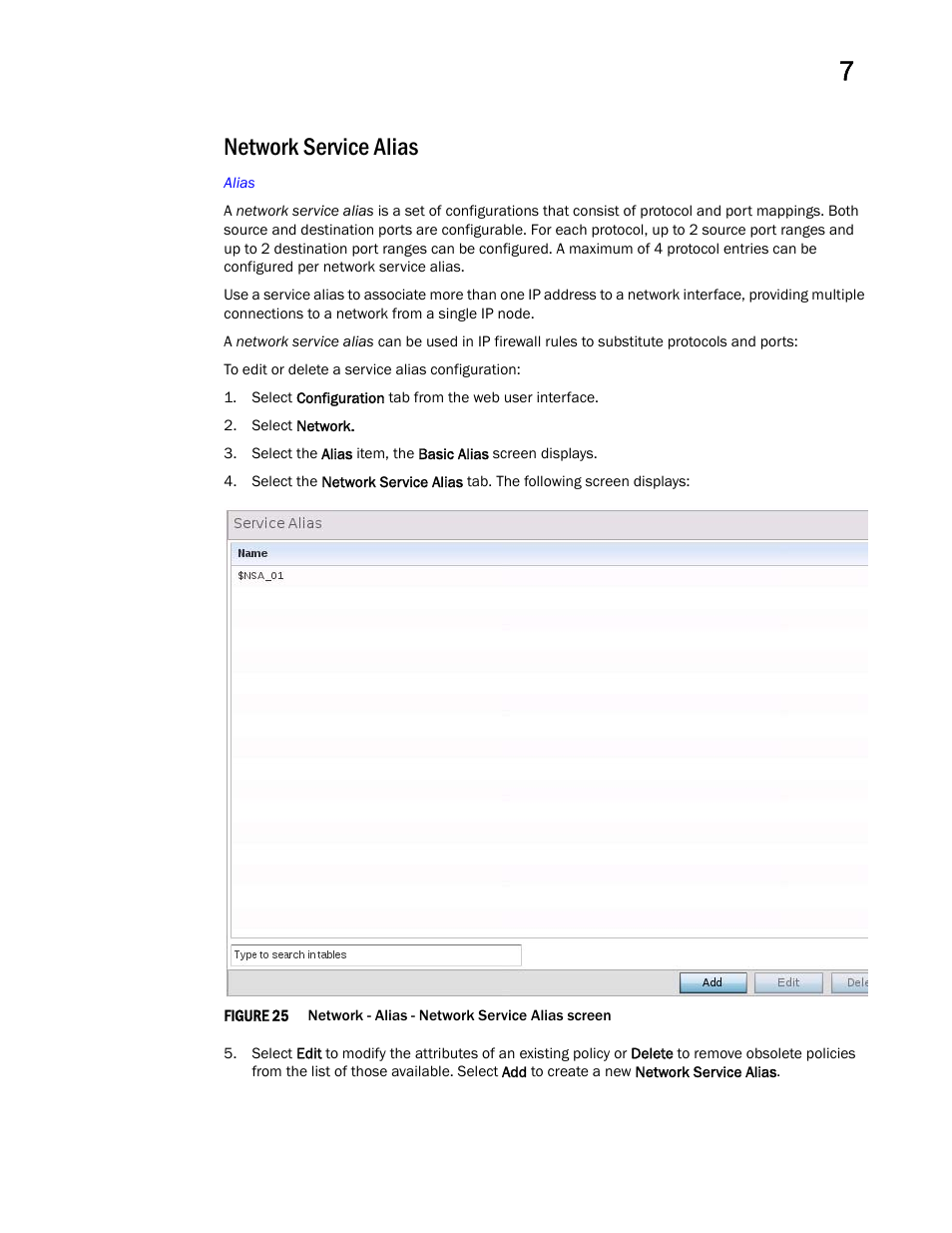 Network service alias | Brocade Mobility Access Point System Reference Guide (Supporting software release 5.5.0.0 and later) User Manual | Page 537 / 854