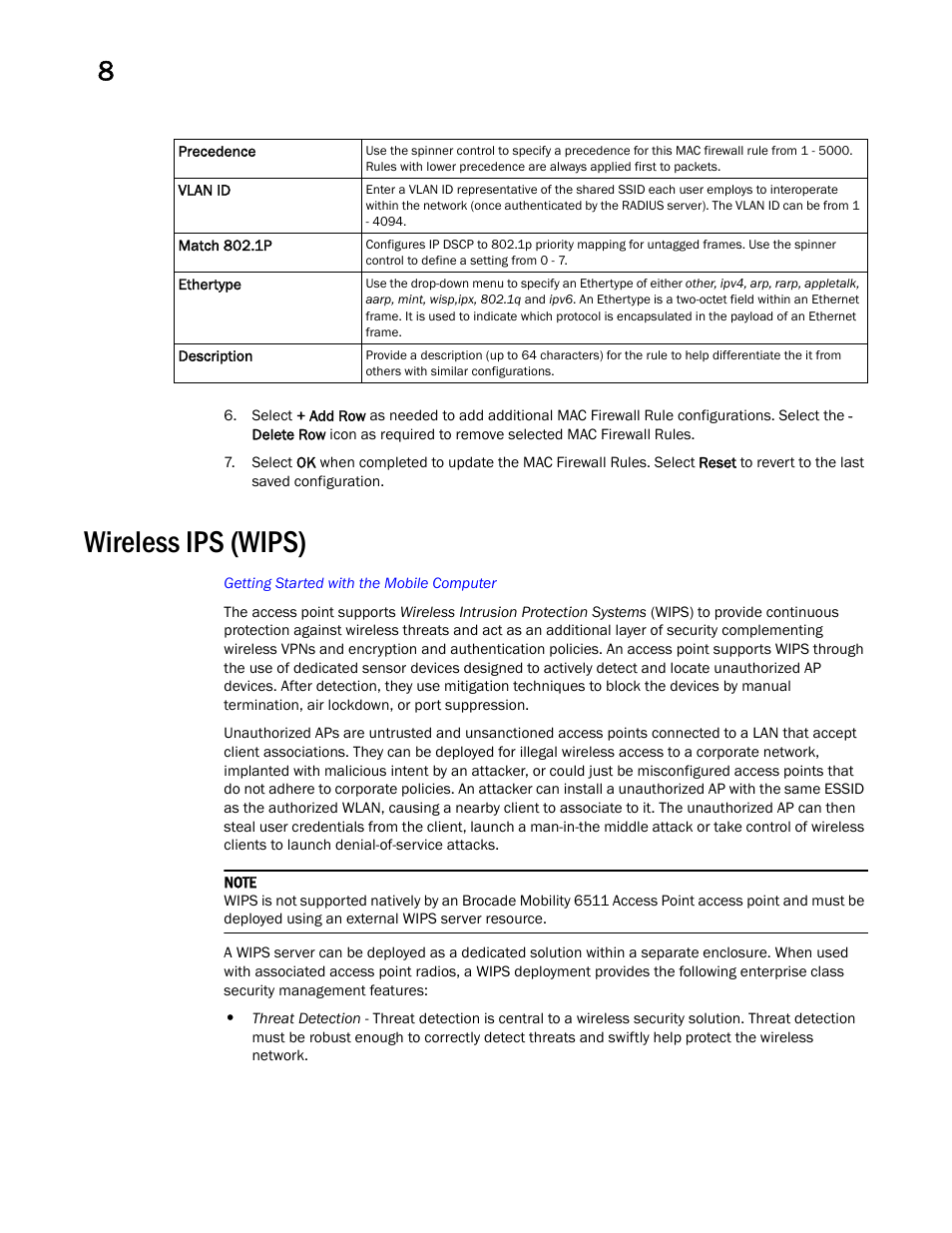 Wireless ips (wips) | Brocade Mobility Access Point System Reference Guide (Supporting software release 5.5.0.0 and later) User Manual | Page 566 / 854