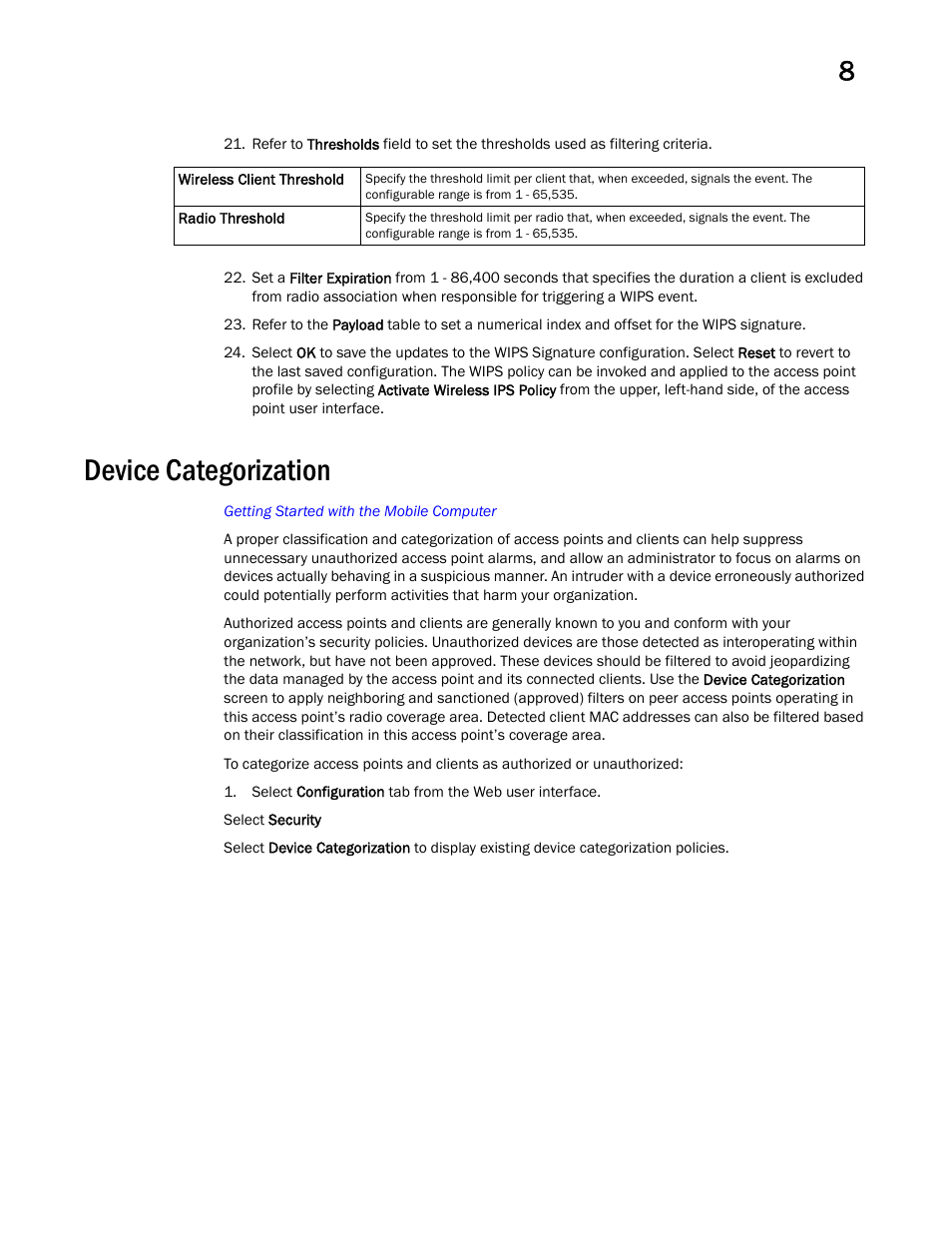 Device categorization | Brocade Mobility Access Point System Reference Guide (Supporting software release 5.5.0.0 and later) User Manual | Page 575 / 854