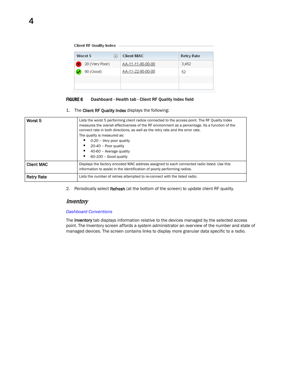 Inventory | Brocade Mobility Access Point System Reference Guide (Supporting software release 5.5.0.0 and later) User Manual | Page 58 / 854