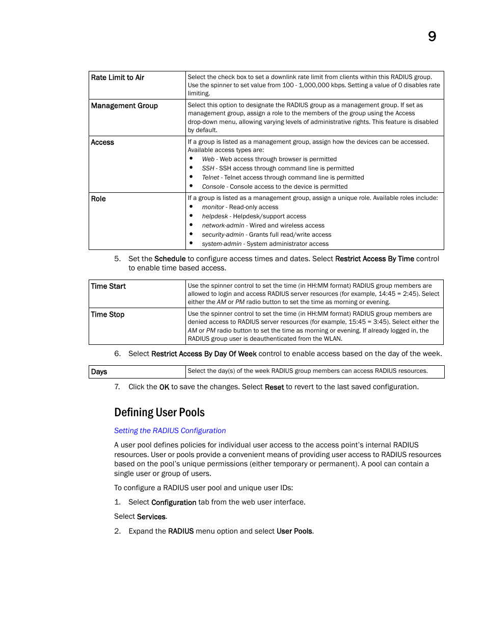Defining user pools | Brocade Mobility Access Point System Reference Guide (Supporting software release 5.5.0.0 and later) User Manual | Page 609 / 854