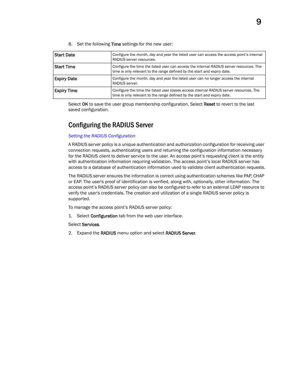 Configuring the radius server | Brocade Mobility Access Point System Reference Guide (Supporting software release 5.5.0.0 and later) User Manual | Page 613 / 854