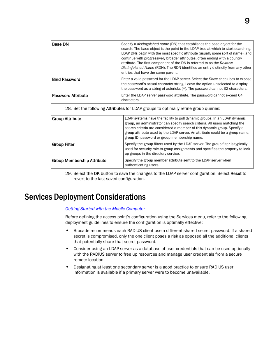 Services deployment considerations | Brocade Mobility Access Point System Reference Guide (Supporting software release 5.5.0.0 and later) User Manual | Page 623 / 854