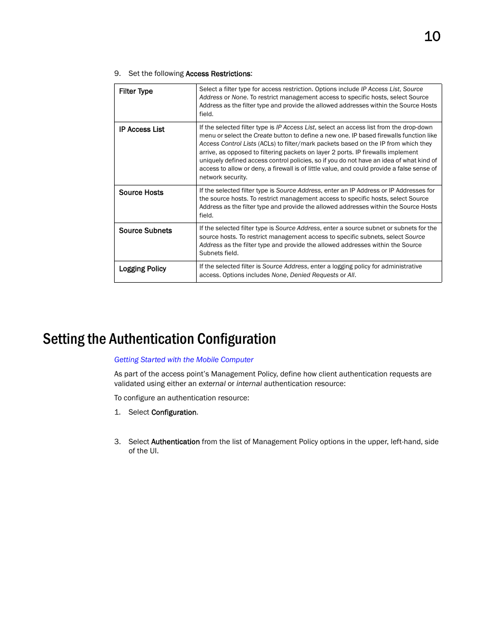 Setting the authentication configuration | Brocade Mobility Access Point System Reference Guide (Supporting software release 5.5.0.0 and later) User Manual | Page 631 / 854