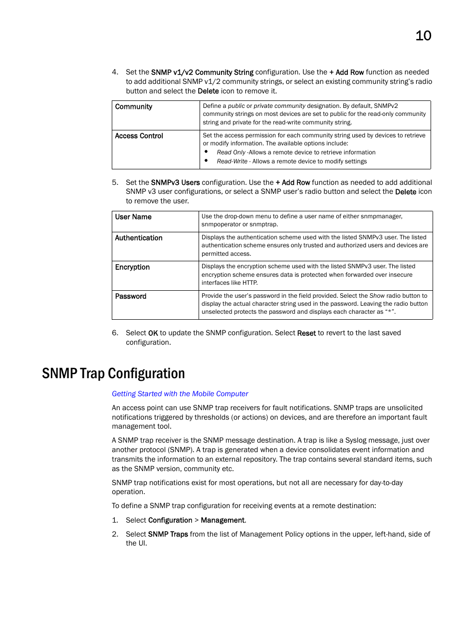 Snmp trap configuration | Brocade Mobility Access Point System Reference Guide (Supporting software release 5.5.0.0 and later) User Manual | Page 635 / 854