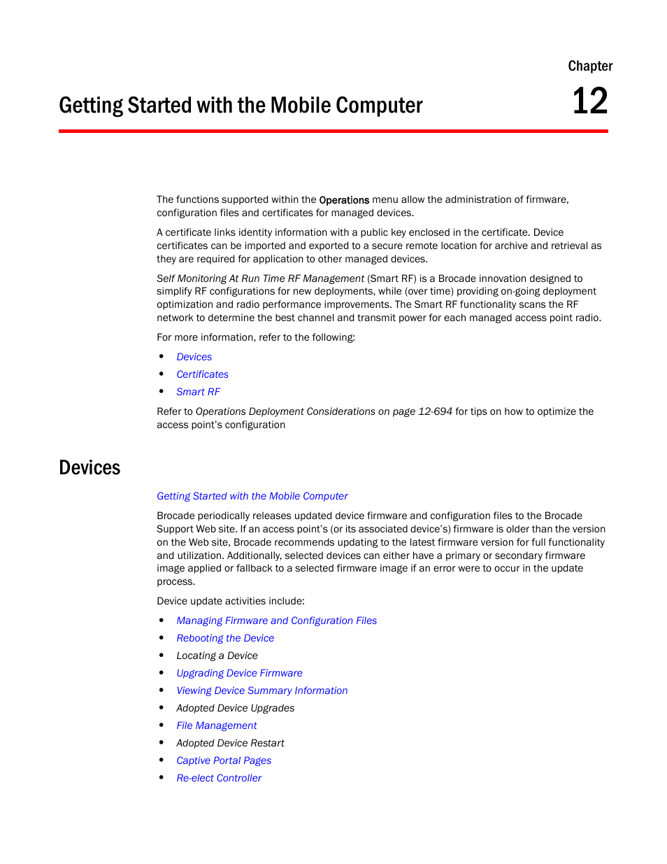 Getting started with the mobile computer, Devices, Chapter 12 | Brocade Mobility Access Point System Reference Guide (Supporting software release 5.5.0.0 and later) User Manual | Page 651 / 854