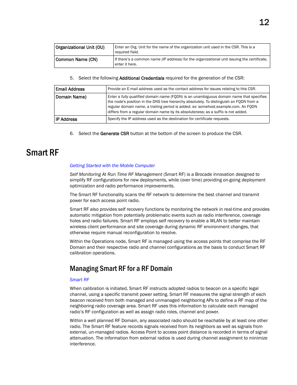 Smart rf, Managing smart rf for a rf domain | Brocade Mobility Access Point System Reference Guide (Supporting software release 5.5.0.0 and later) User Manual | Page 701 / 854