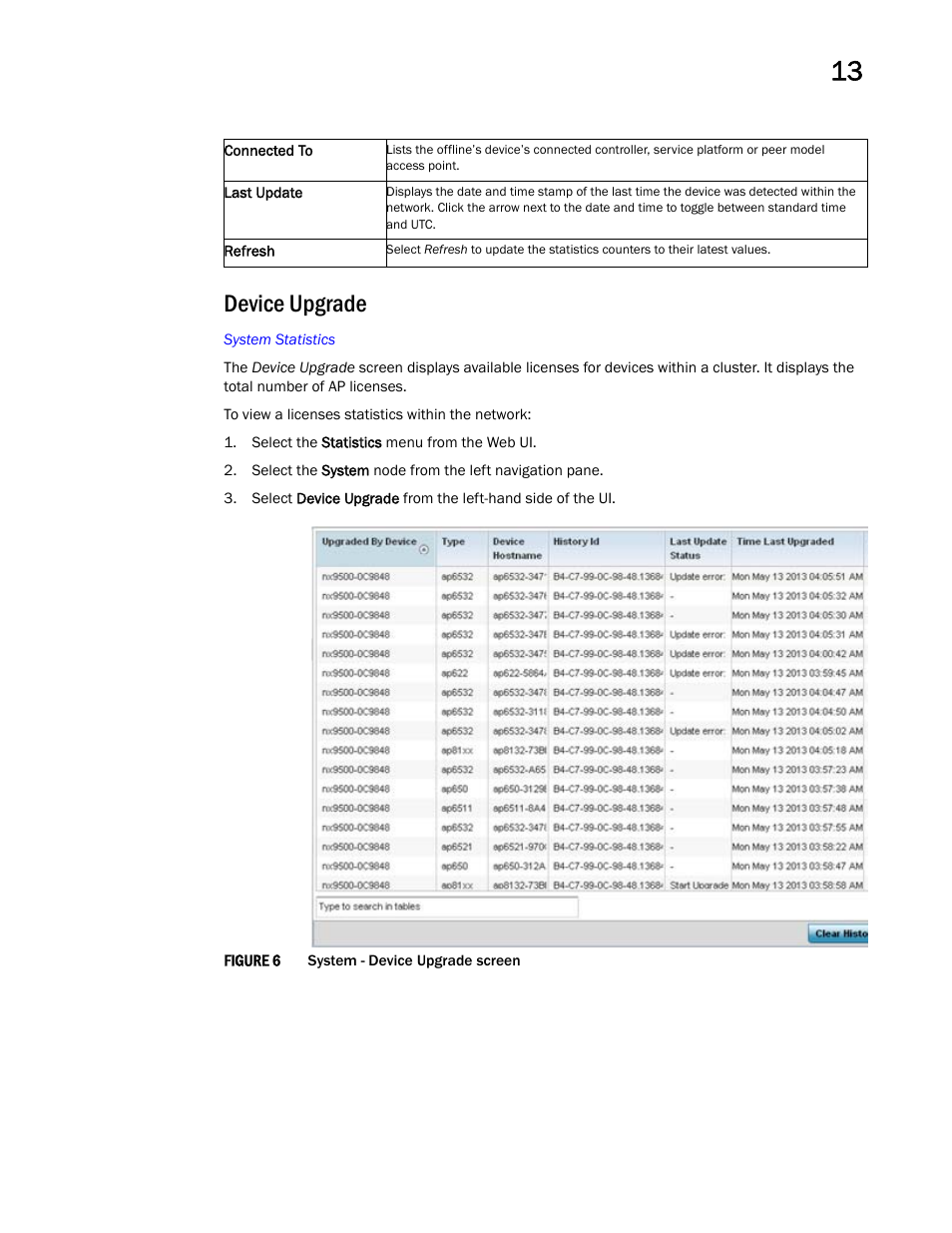 Device upgrade | Brocade Mobility Access Point System Reference Guide (Supporting software release 5.5.0.0 and later) User Manual | Page 713 / 854