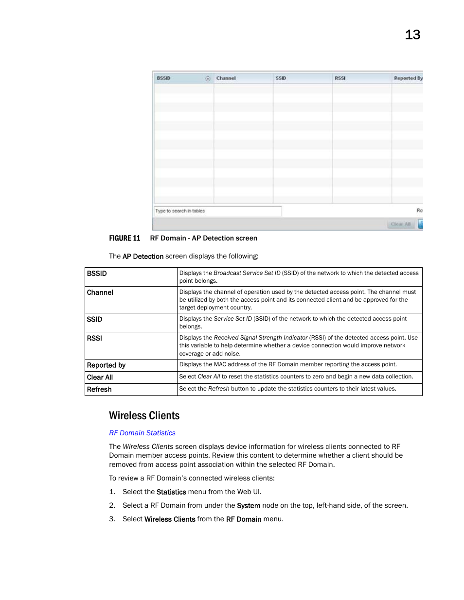 Wireless clients | Brocade Mobility Access Point System Reference Guide (Supporting software release 5.5.0.0 and later) User Manual | Page 725 / 854