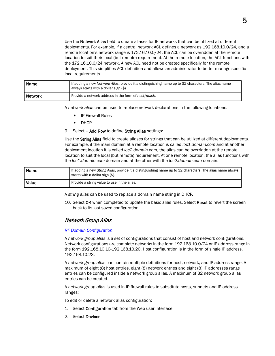 Network group alias | Brocade Mobility Access Point System Reference Guide (Supporting software release 5.5.0.0 and later) User Manual | Page 73 / 854