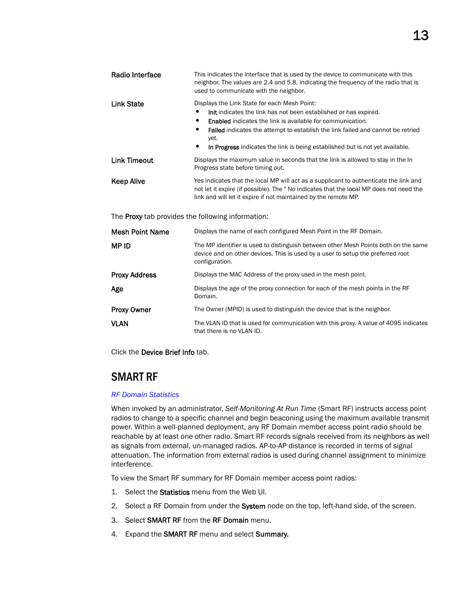 Smart rf | Brocade Mobility Access Point System Reference Guide (Supporting software release 5.5.0.0 and later) User Manual | Page 751 / 854