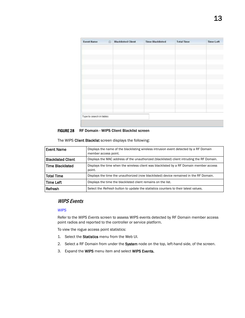 Wips events | Brocade Mobility Access Point System Reference Guide (Supporting software release 5.5.0.0 and later) User Manual | Page 757 / 854
