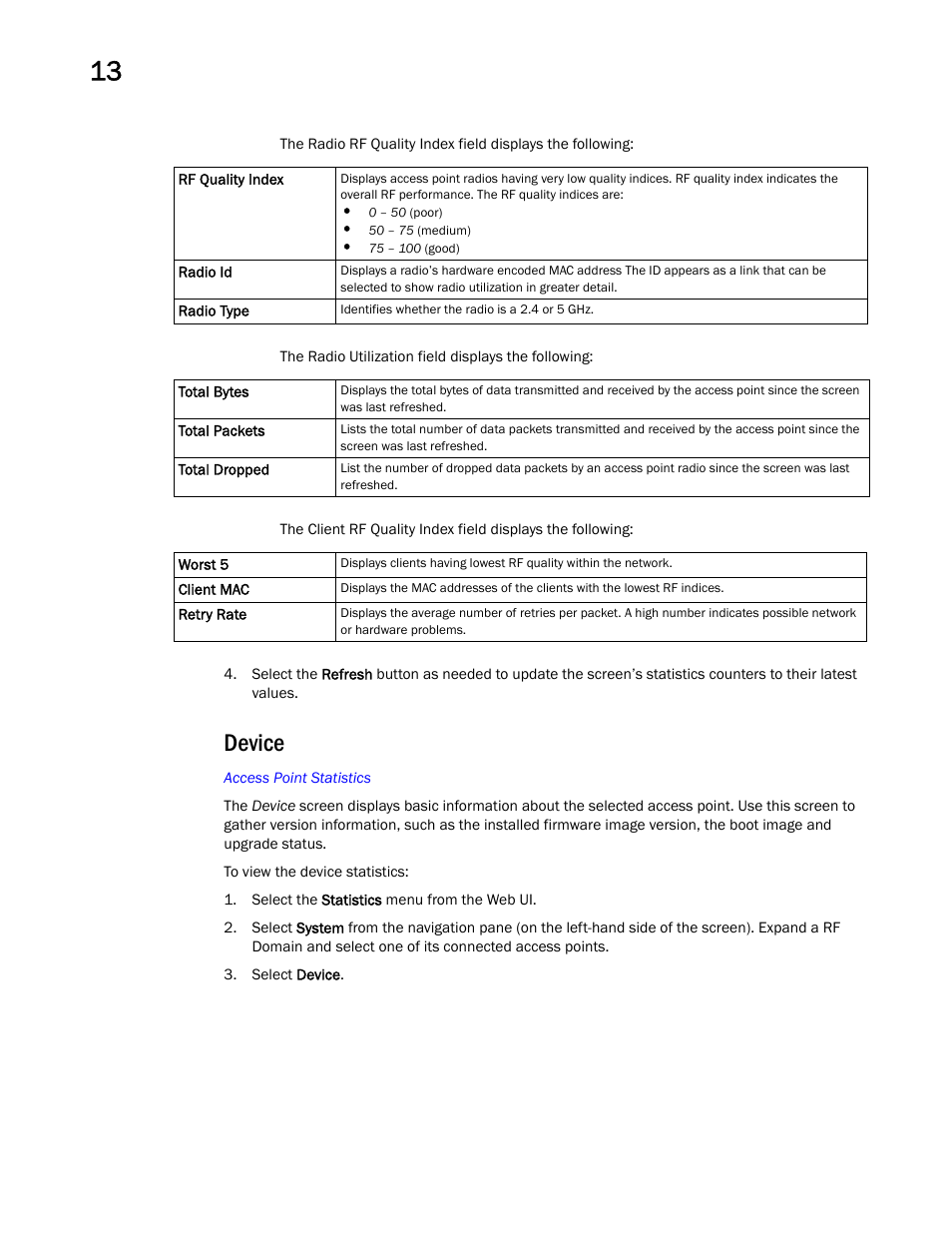 Device | Brocade Mobility Access Point System Reference Guide (Supporting software release 5.5.0.0 and later) User Manual | Page 762 / 854