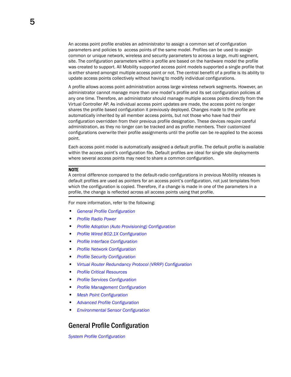 General profile configuration | Brocade Mobility Access Point System Reference Guide (Supporting software release 5.5.0.0 and later) User Manual | Page 78 / 854