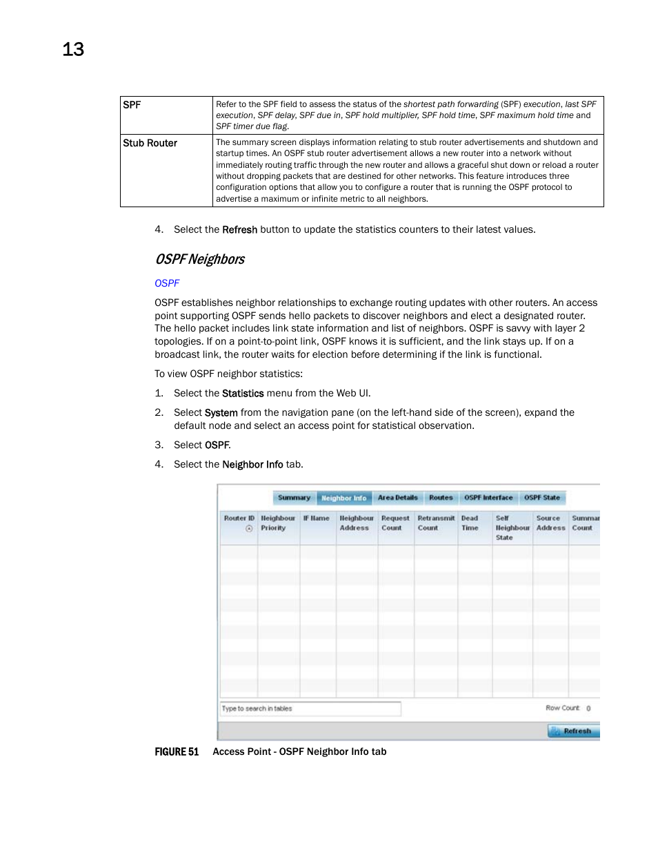 Ospf neighbors | Brocade Mobility Access Point System Reference Guide (Supporting software release 5.5.0.0 and later) User Manual | Page 790 / 854