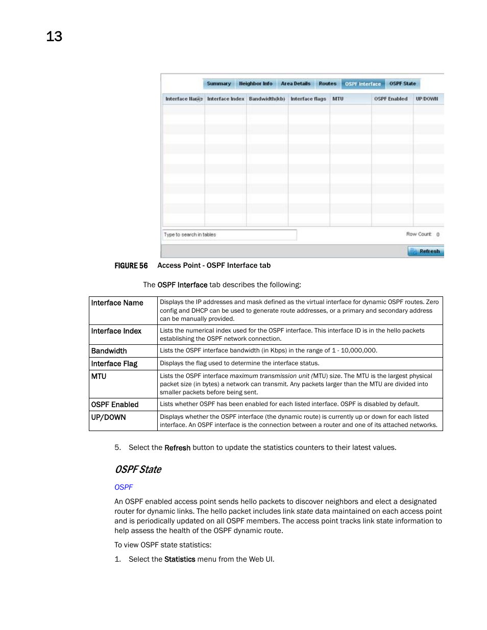 Ospf state | Brocade Mobility Access Point System Reference Guide (Supporting software release 5.5.0.0 and later) User Manual | Page 796 / 854