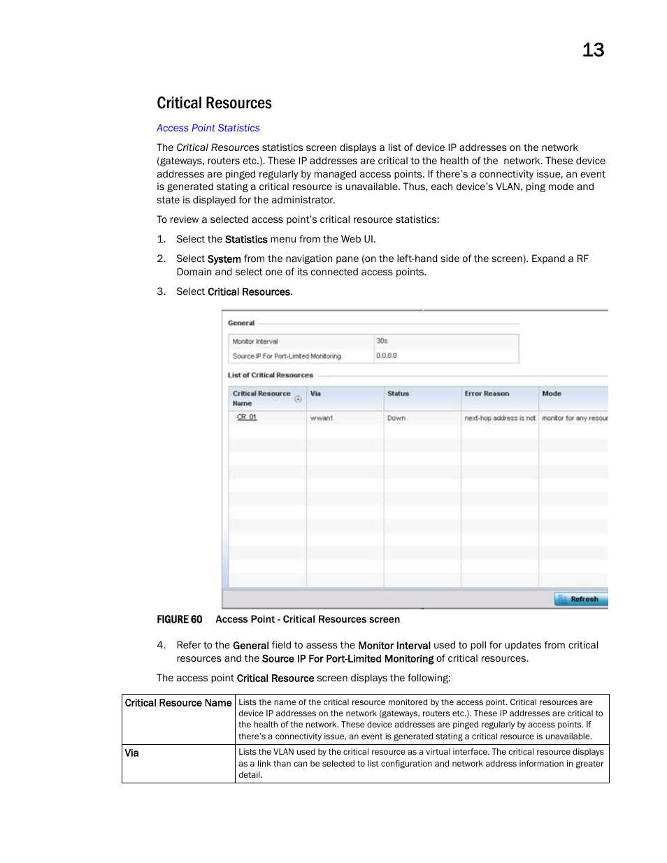 Critical resources | Brocade Mobility Access Point System Reference Guide (Supporting software release 5.5.0.0 and later) User Manual | Page 801 / 854