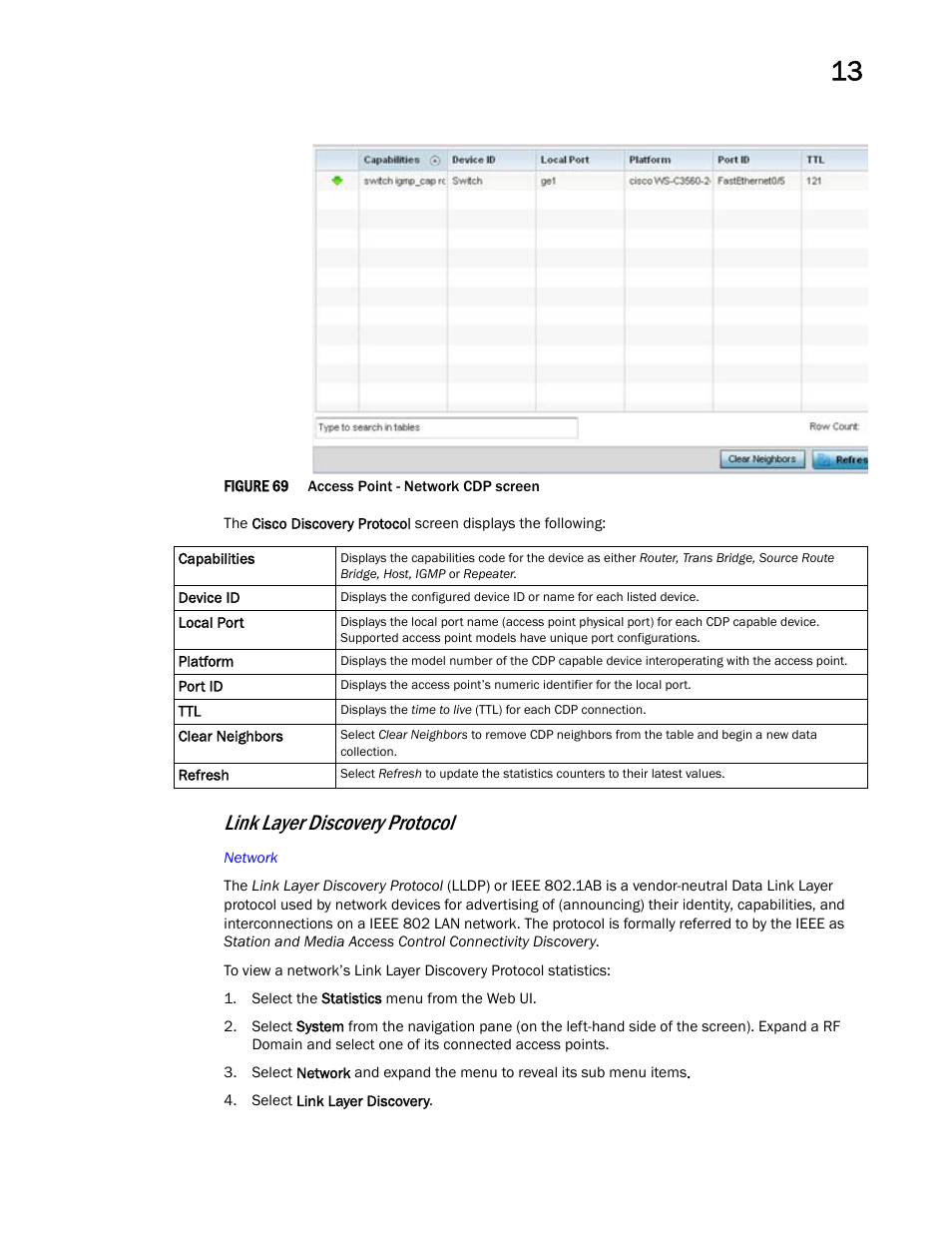 Link layer discovery protocol | Brocade Mobility Access Point System Reference Guide (Supporting software release 5.5.0.0 and later) User Manual | Page 813 / 854