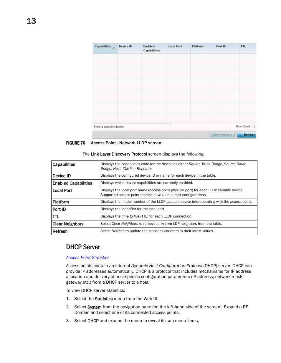 Dhcp server | Brocade Mobility Access Point System Reference Guide (Supporting software release 5.5.0.0 and later) User Manual | Page 814 / 854