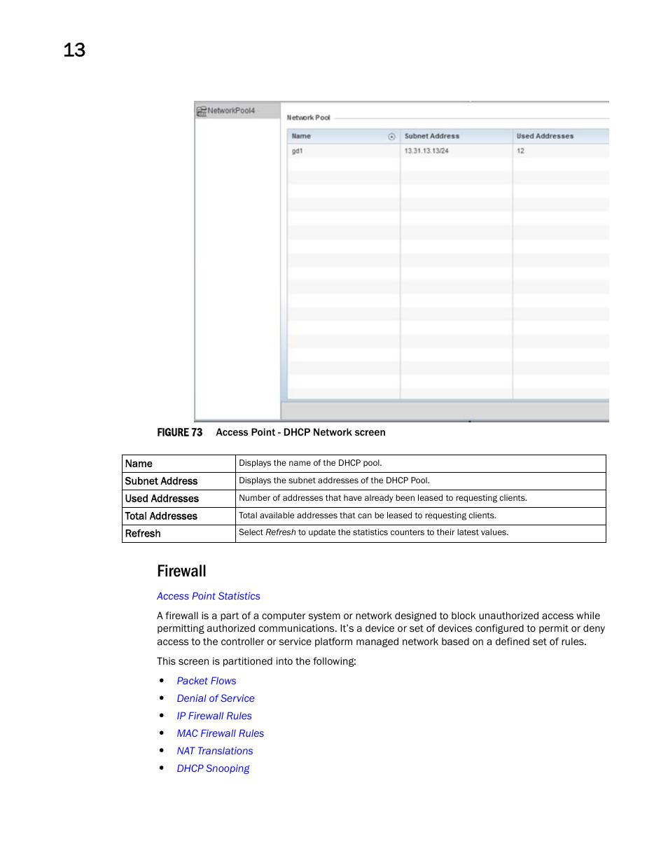 Firewall | Brocade Mobility Access Point System Reference Guide (Supporting software release 5.5.0.0 and later) User Manual | Page 818 / 854