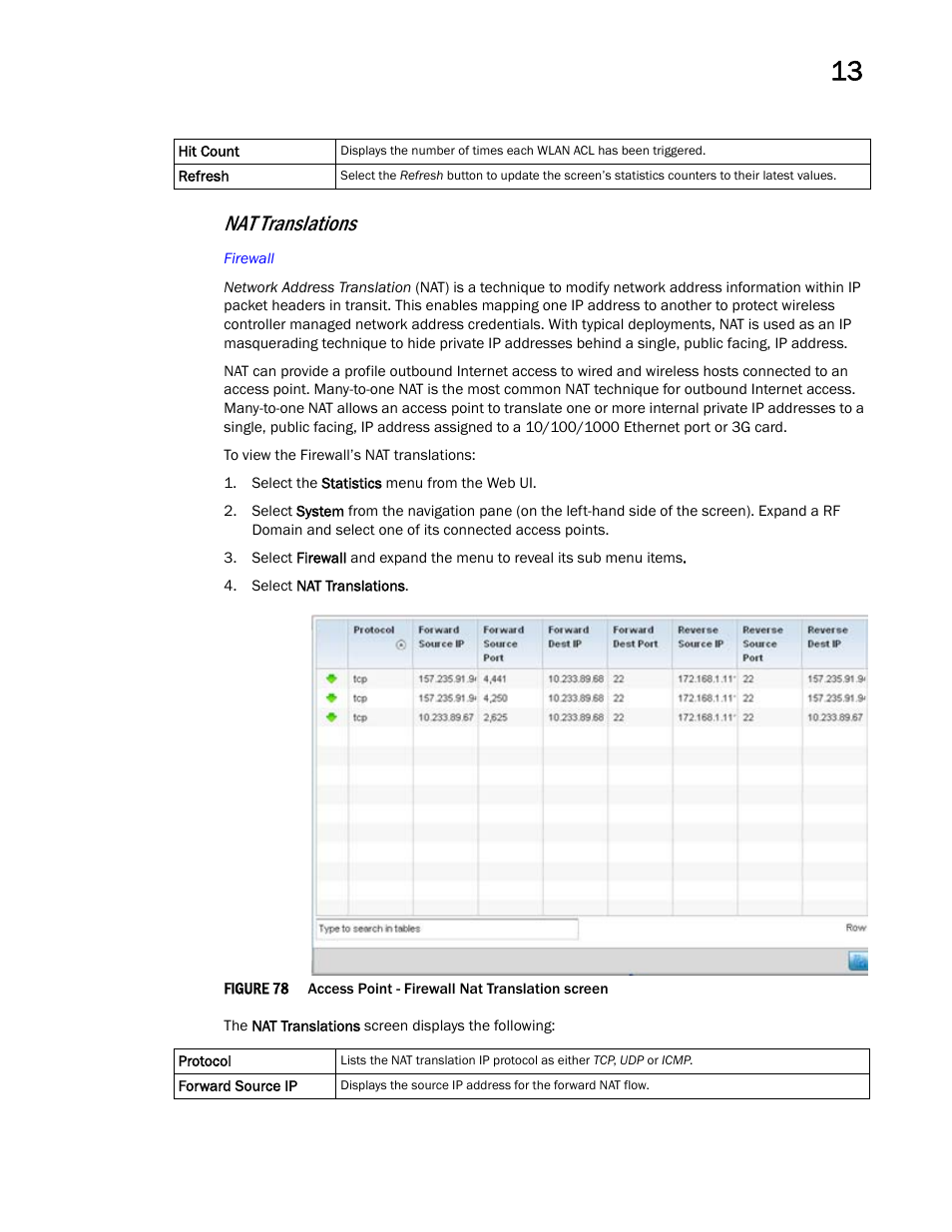 Nat translations | Brocade Mobility Access Point System Reference Guide (Supporting software release 5.5.0.0 and later) User Manual | Page 823 / 854