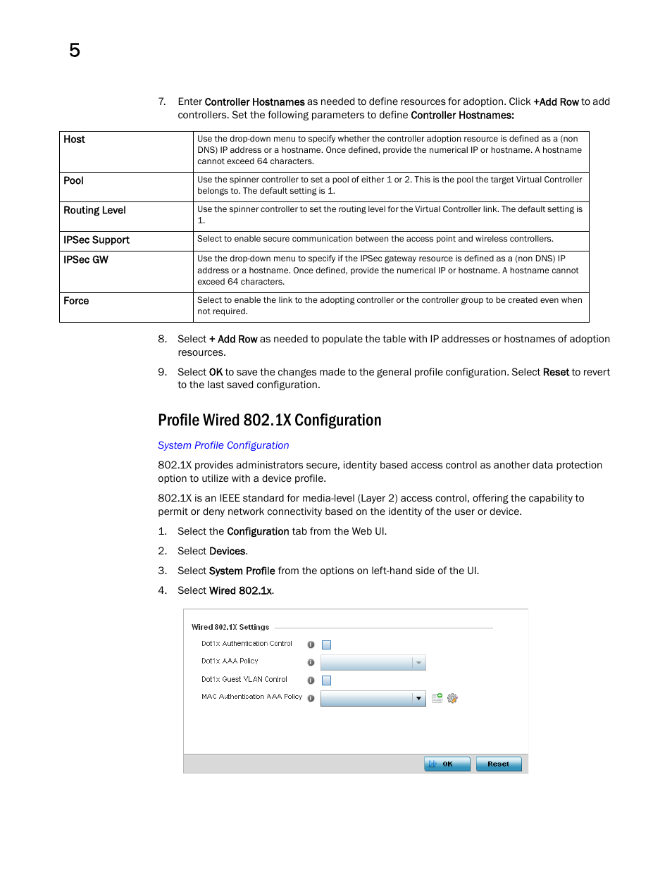 Profile wired 802.1x configuration | Brocade Mobility Access Point System Reference Guide (Supporting software release 5.5.0.0 and later) User Manual | Page 84 / 854