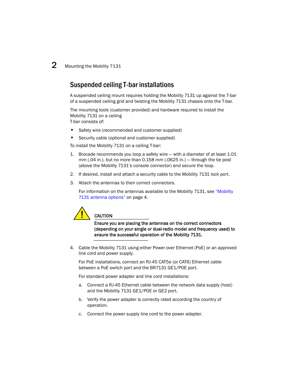 Suspended ceiling t-bar installations | Brocade Mobility 7131 Installation Guide - Dependent Mode (Supporting software release 4.1.0.0 and later) User Manual | Page 20 / 52