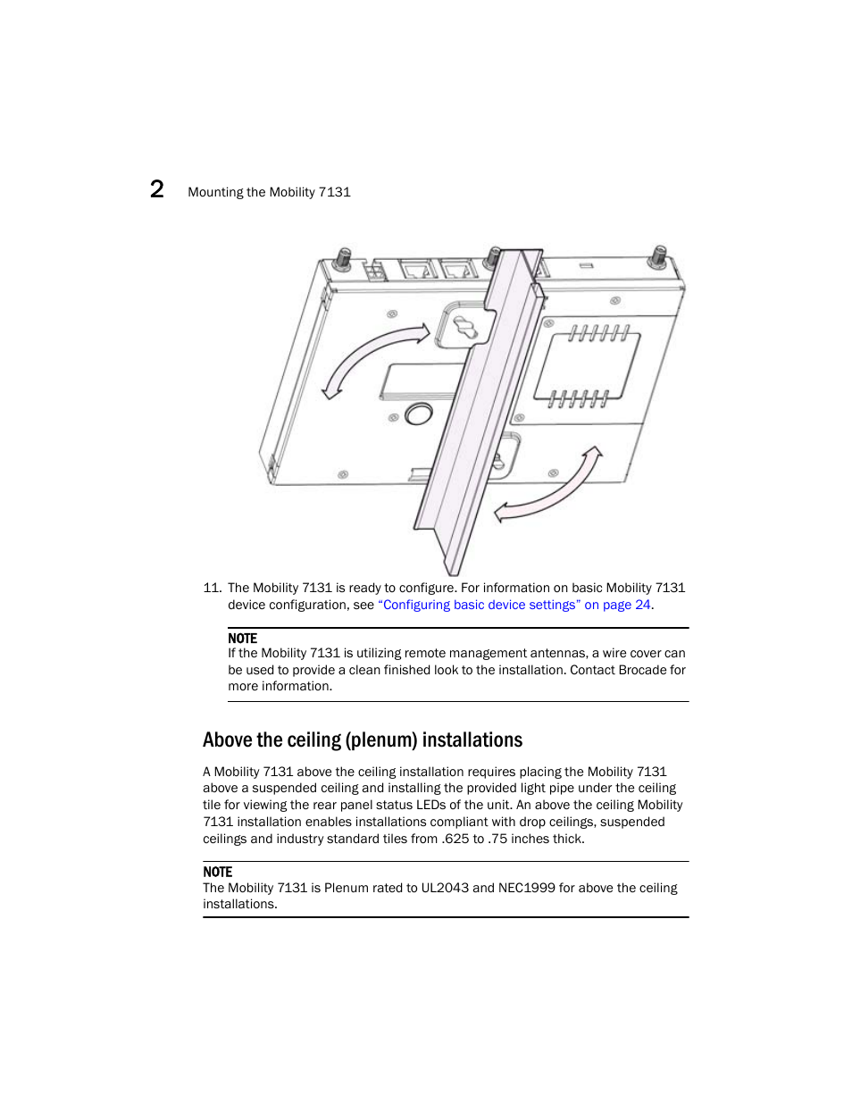 Above the ceiling (plenum) installations | Brocade Mobility 7131 Installation Guide - Dependent Mode (Supporting software release 4.1.0.0 and later) User Manual | Page 22 / 52