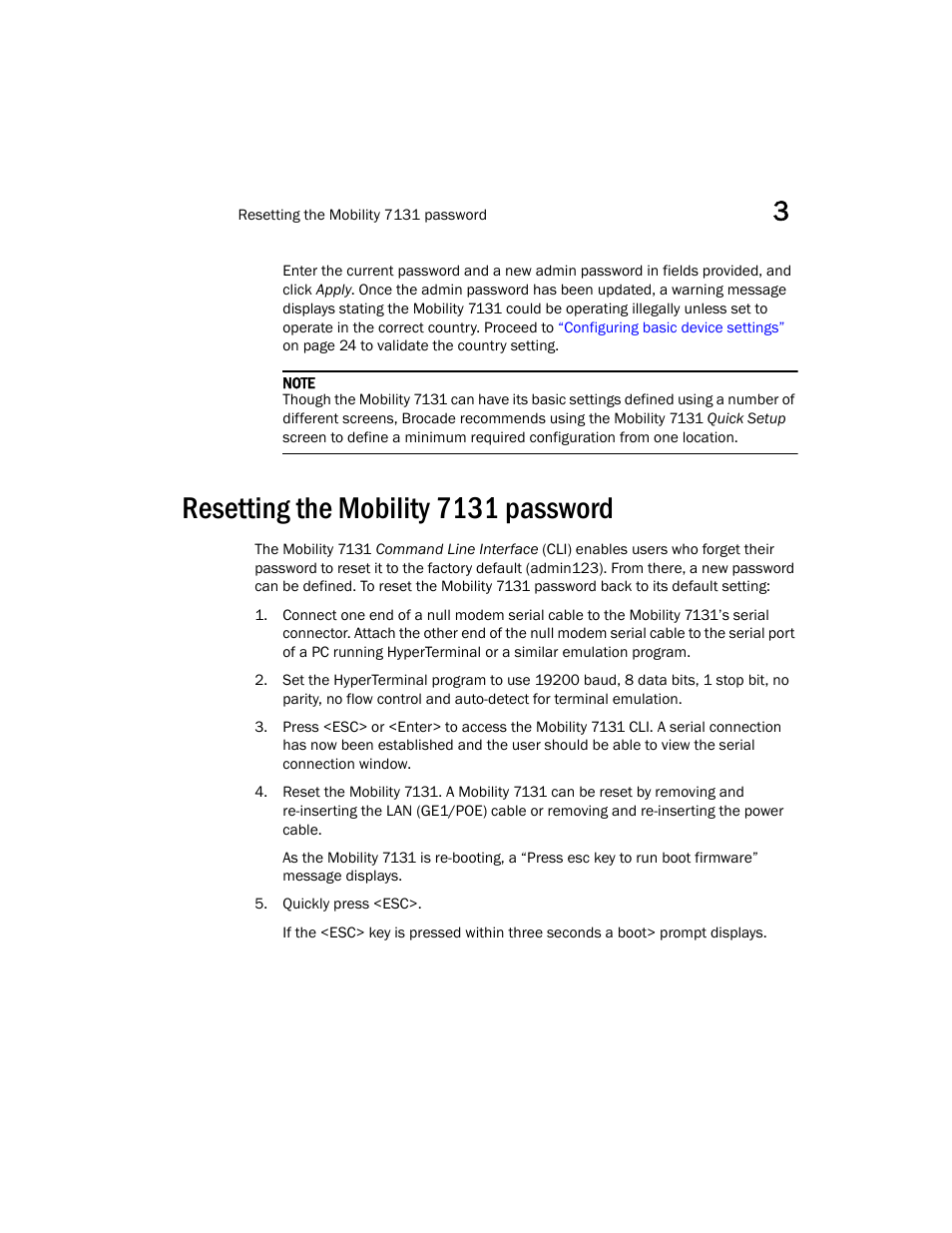 Resetting the mobility 7131 password | Brocade Mobility 7131 Installation Guide - Dependent Mode (Supporting software release 4.1.0.0 and later) User Manual | Page 31 / 52